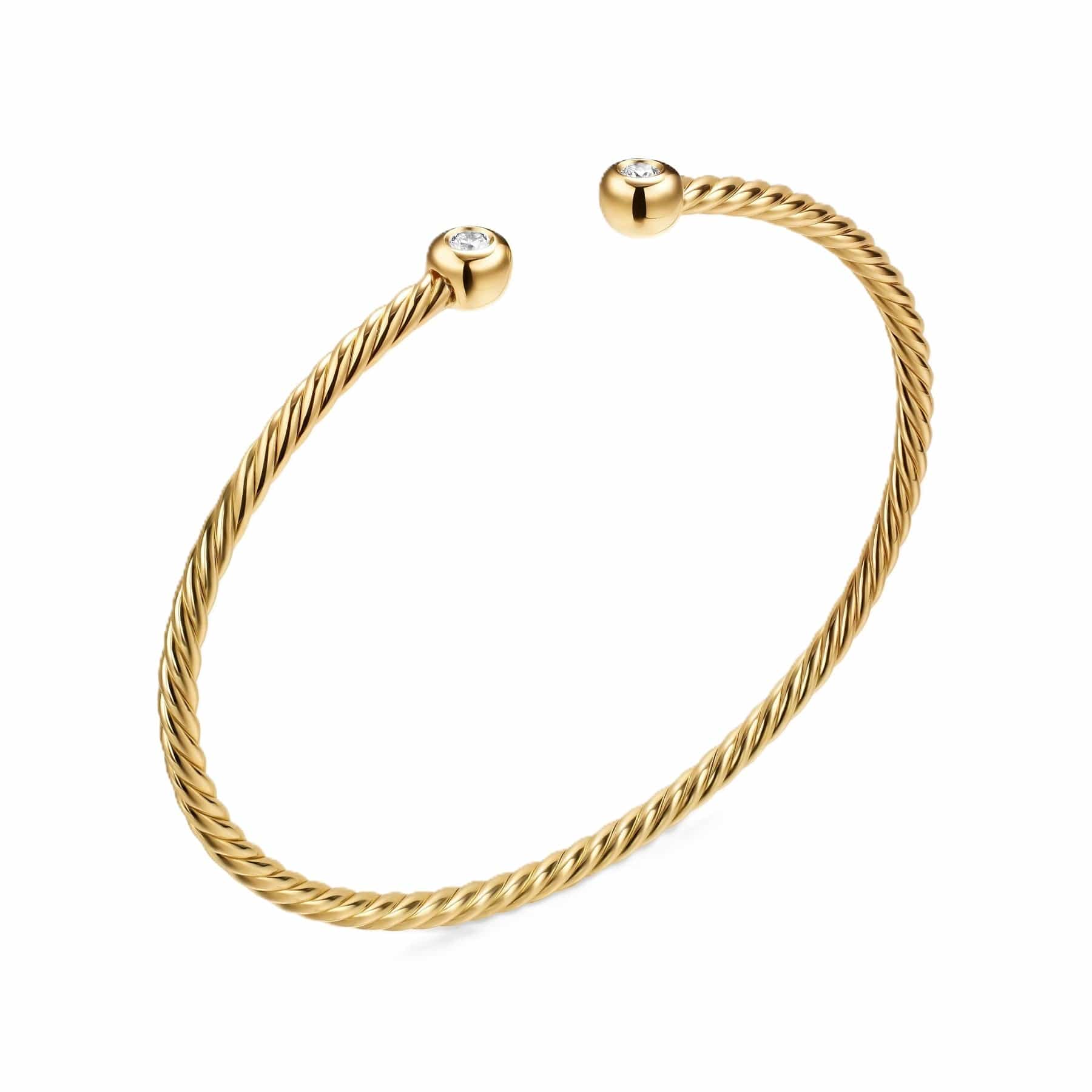 Petite Modern Renaissance® Cablespira® Bracelet 18K Yellow Gold with Diamonds, 2.6mm - Image 2