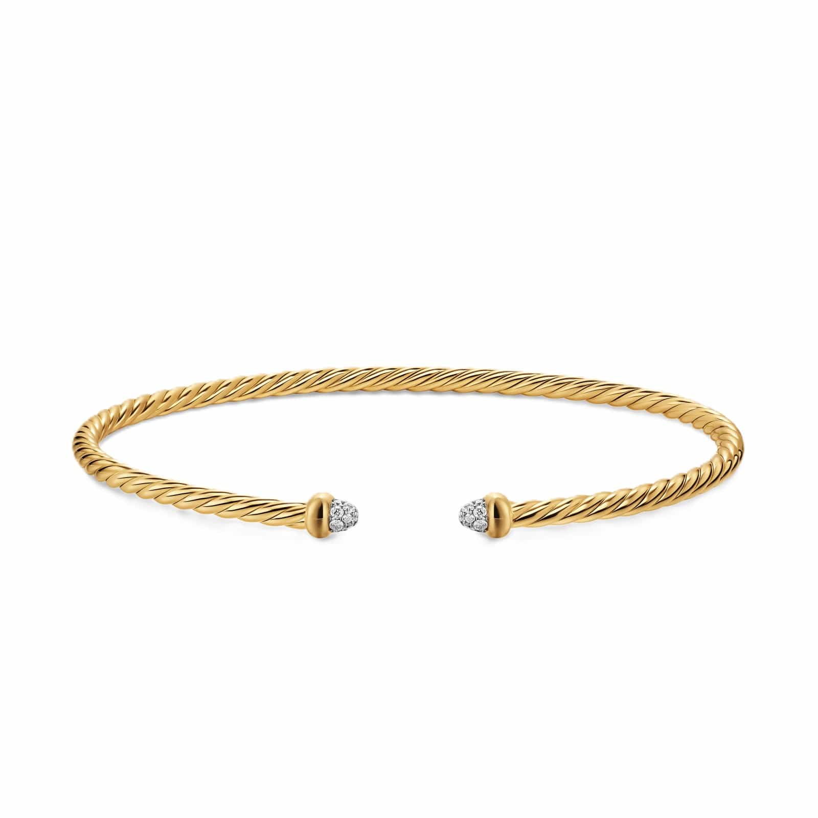 Micro Cablespira® Flex Bracelet 18K Yellow Gold with Pavé Diamond Domes, 2.6mm