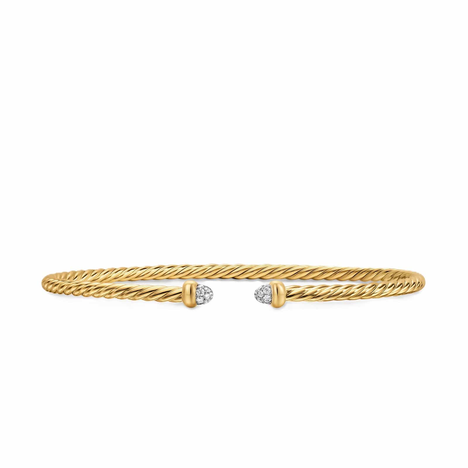Micro Cablespira® Flex Bracelet 18K Yellow Gold with Pavé Diamond Domes, 2.6mm - Image 2