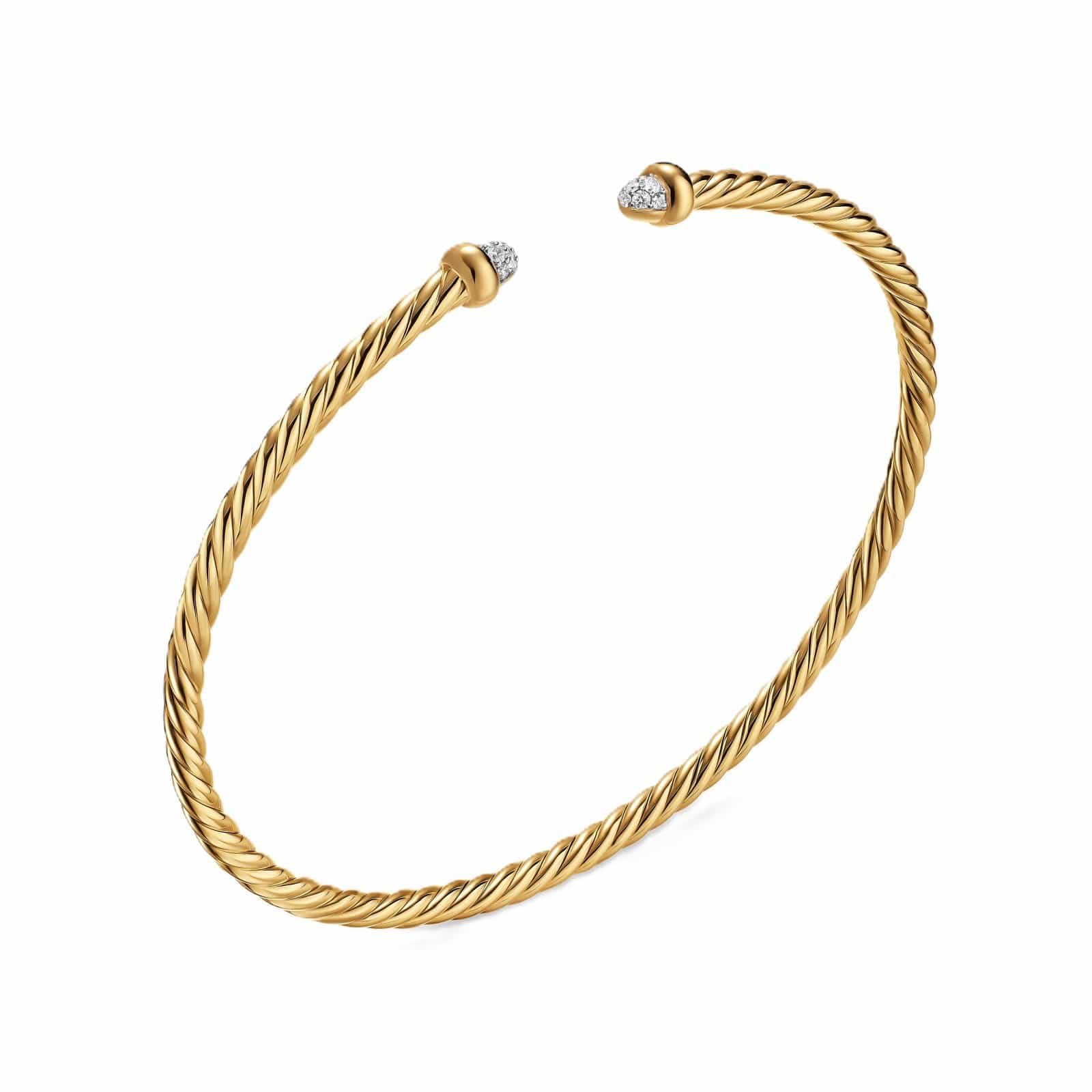 Micro Cablespira® Flex Bracelet 18K Yellow Gold with Pavé Diamond Domes, 2.6mm - Image 3