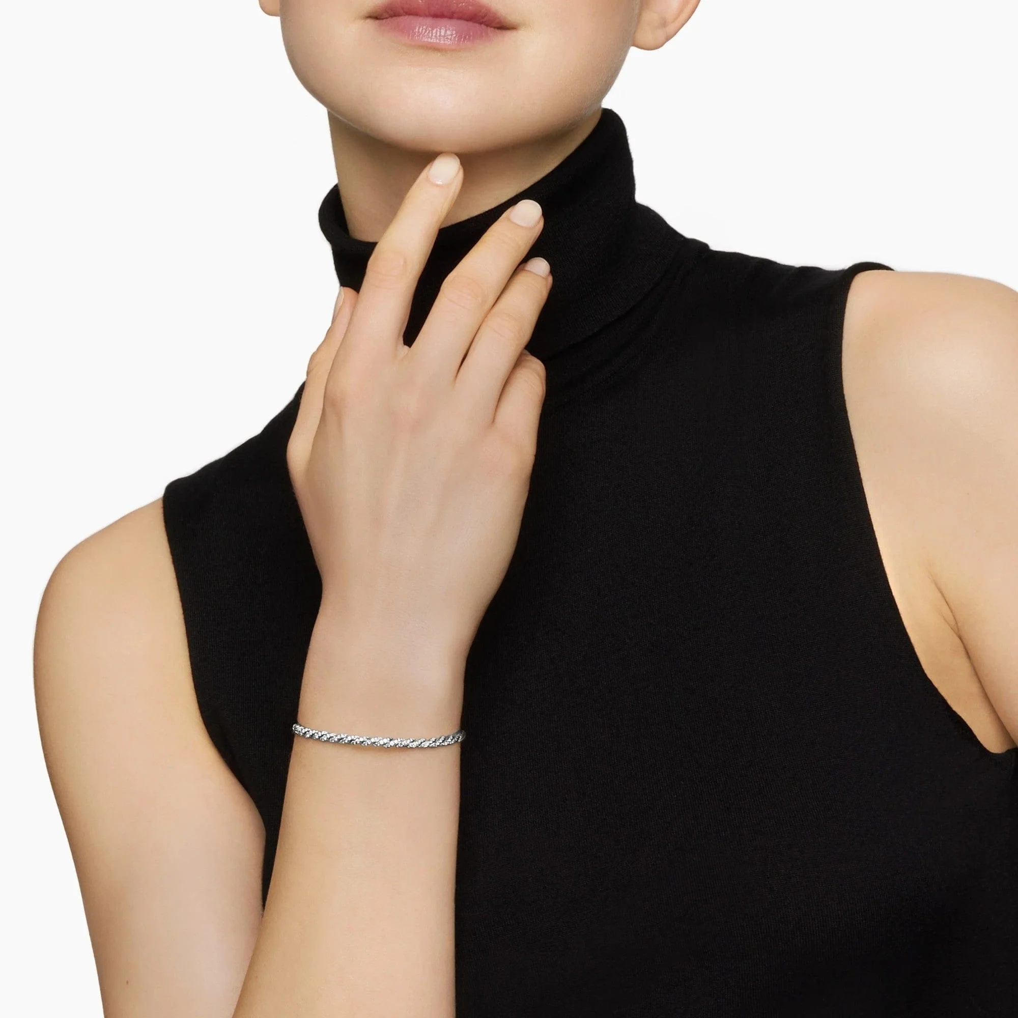 Sculpted Cable Flex Bracelet 18K White Gold with Diamonds, 3.5mm - Image 3
