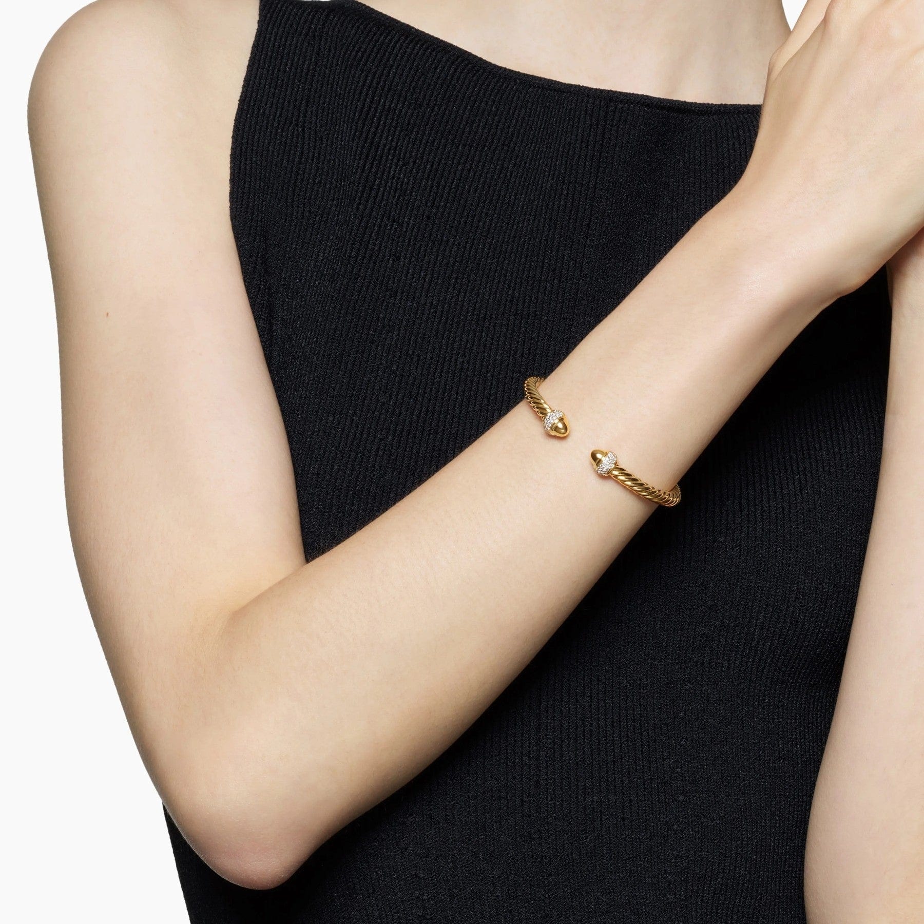 Cable Bracelet 18K Yellow Gold with Diamonds, 5mm - Image 3