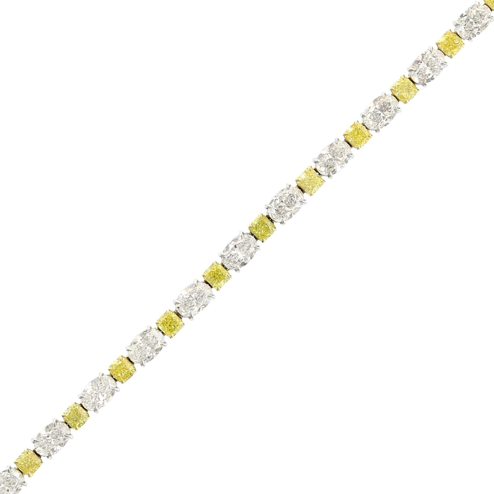 18K Yellow Gold and Platinum Oval and Cushion Cut Diamond Tennis Bracelet - Image 2