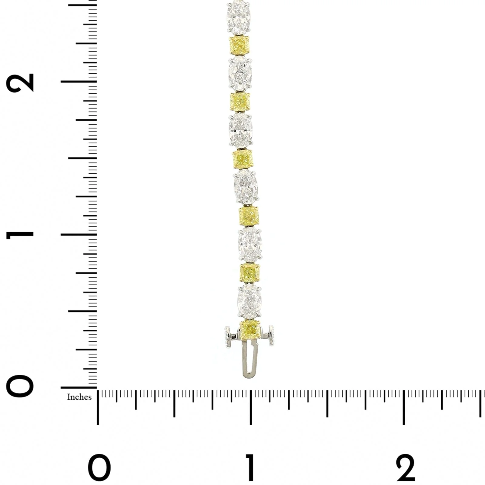 18K Yellow Gold and Platinum Oval and Cushion Cut Diamond Tennis Bracelet - Image 3