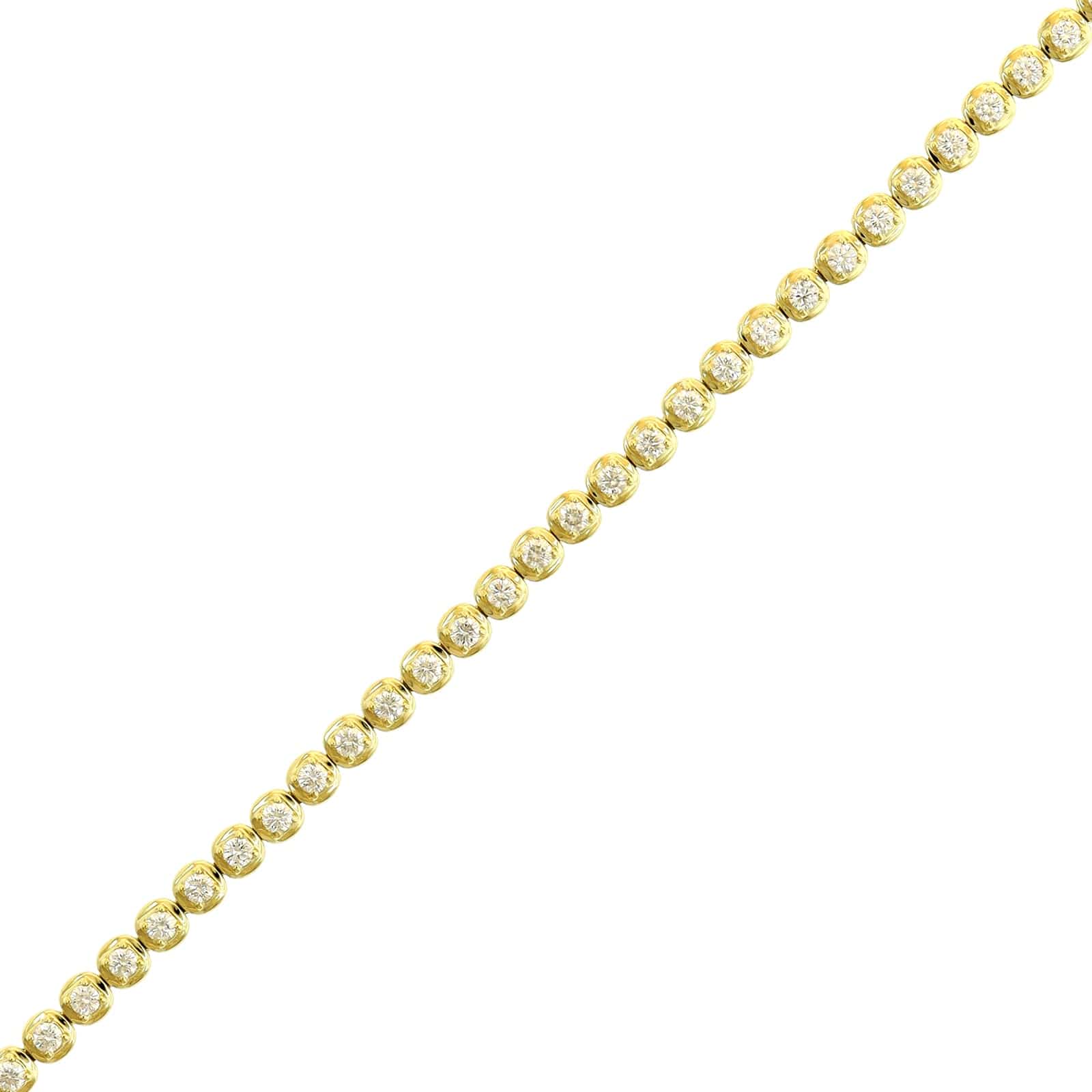 18K Yellow Gold Illusion Bezel Round Diamond Tennis Bracelet - Image 2