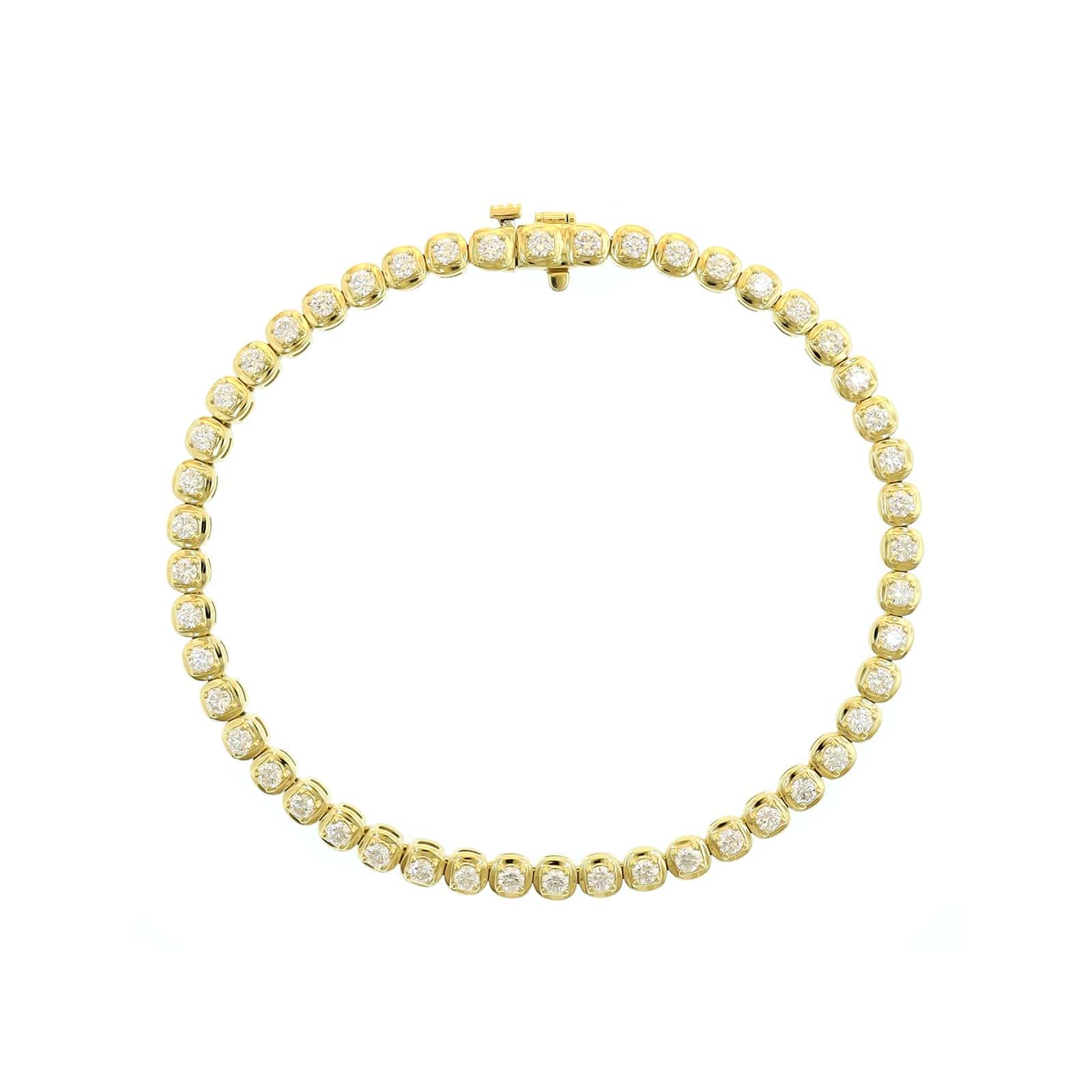 18K Yellow Gold Illusion Bezel Round Diamond Tennis Bracelet - Image 4