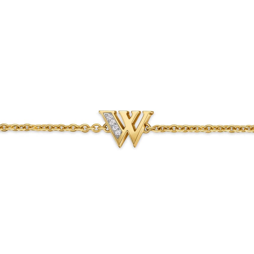 Petite Pavé Initial Chain Bracelet 18K Yellow Gold with Diamond W - Image 3