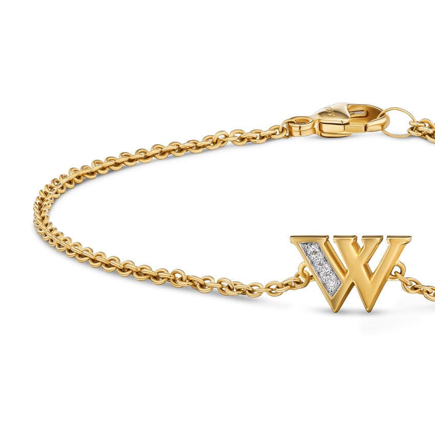 Petite Pavé Initial Chain Bracelet 18K Yellow Gold with Diamond W - Image 4