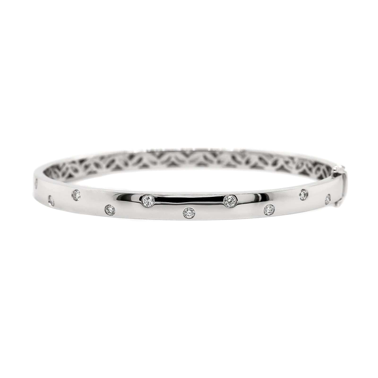 14K White Gold Burnished Set Diamond Bangle Bracelet