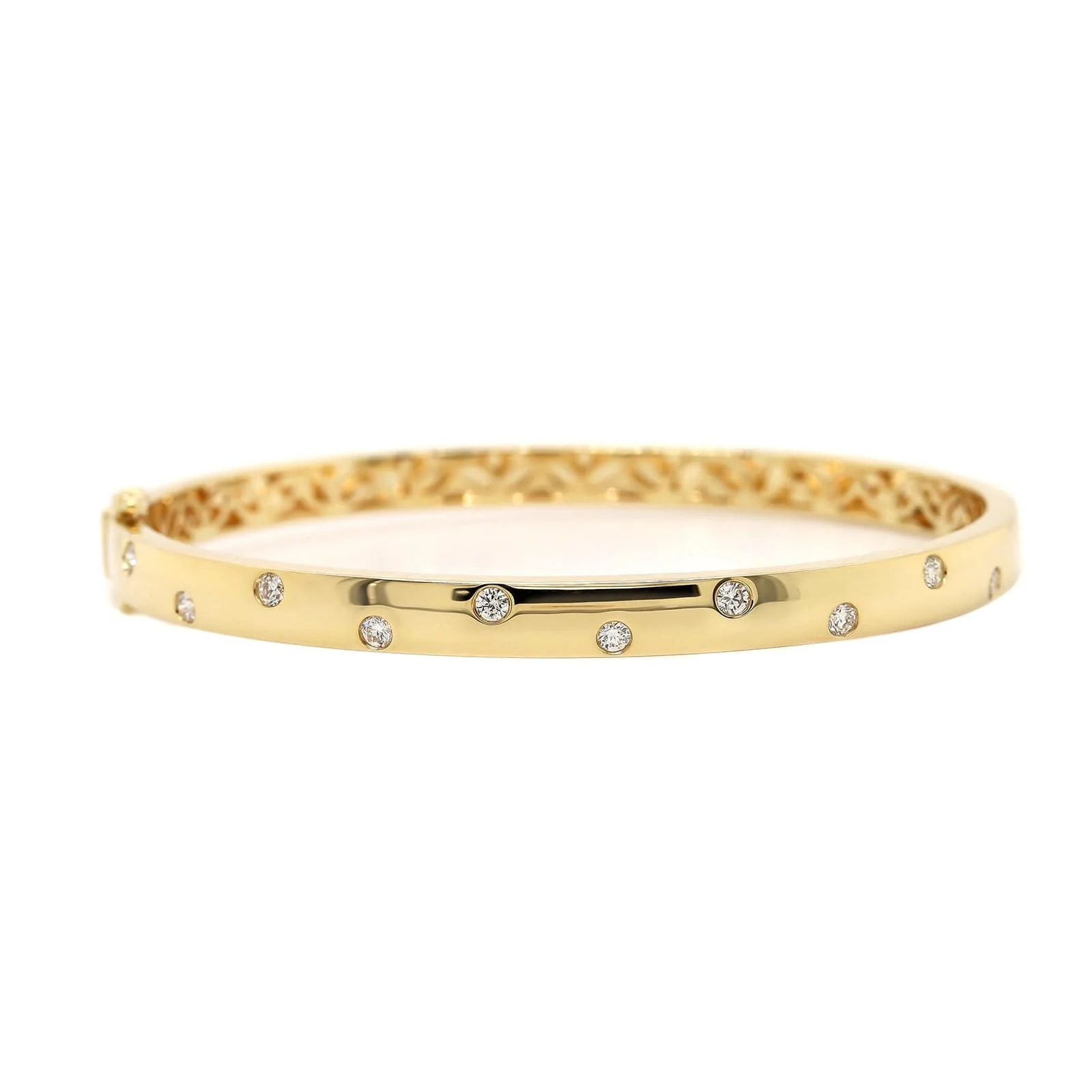 14K Yellow Gold Burnished Set Diamond Bangle Bracelet