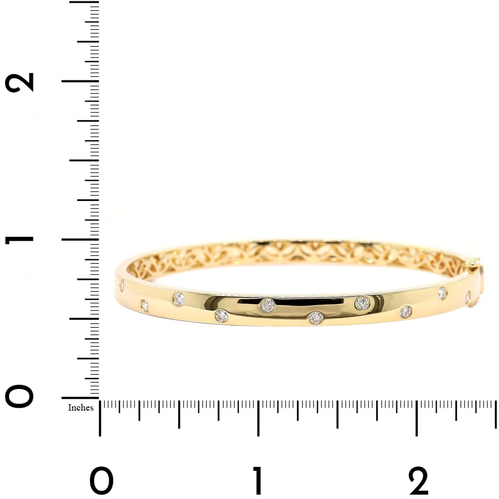 14K Yellow Gold Burnished Set Diamond Bangle Bracelet - Image 3