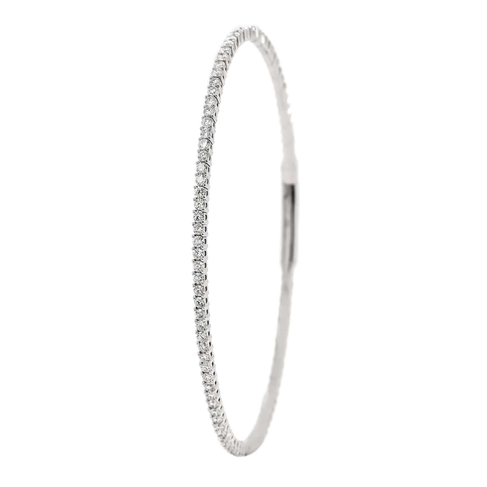 18K White Gold Thin Diamond Flex Bangle Bracelet - Image 2