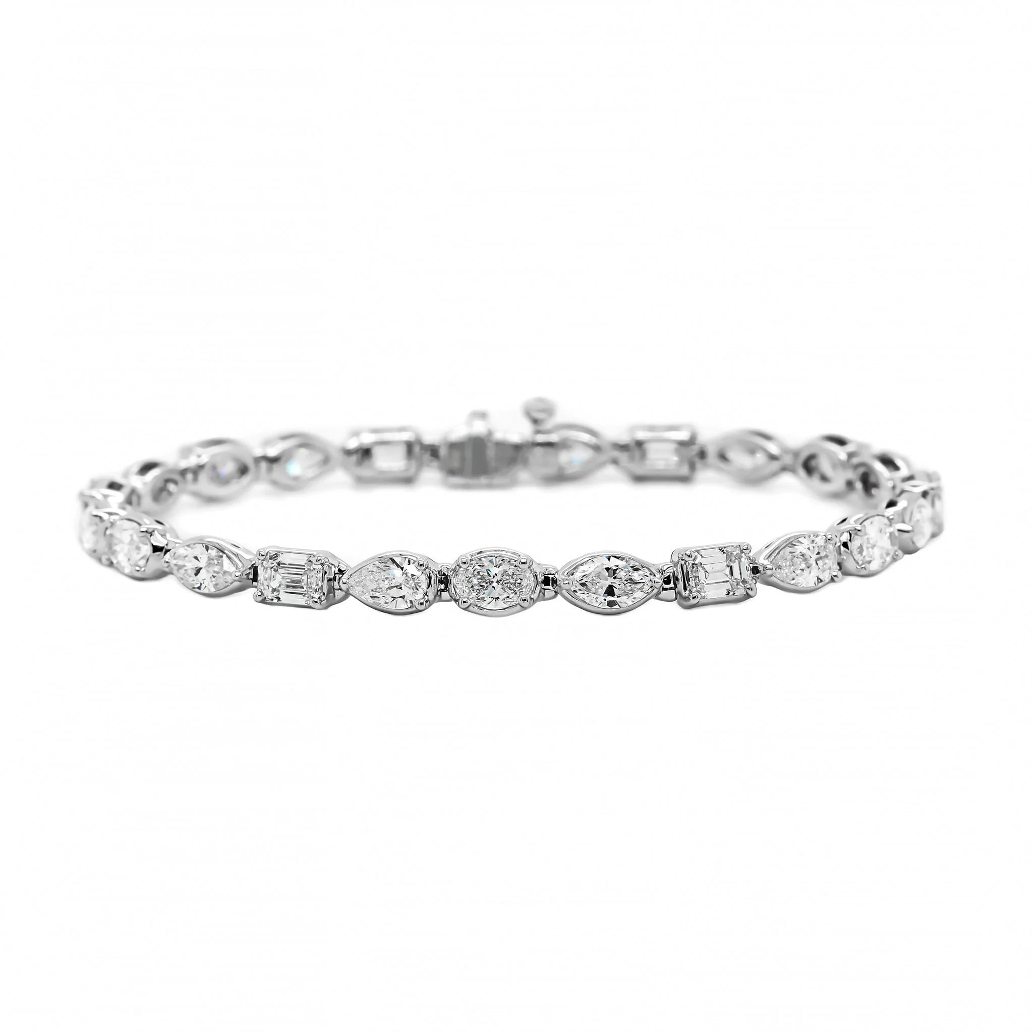 18K White Gold Multi Shaped Diamond Tennis Bracelet - Image 4