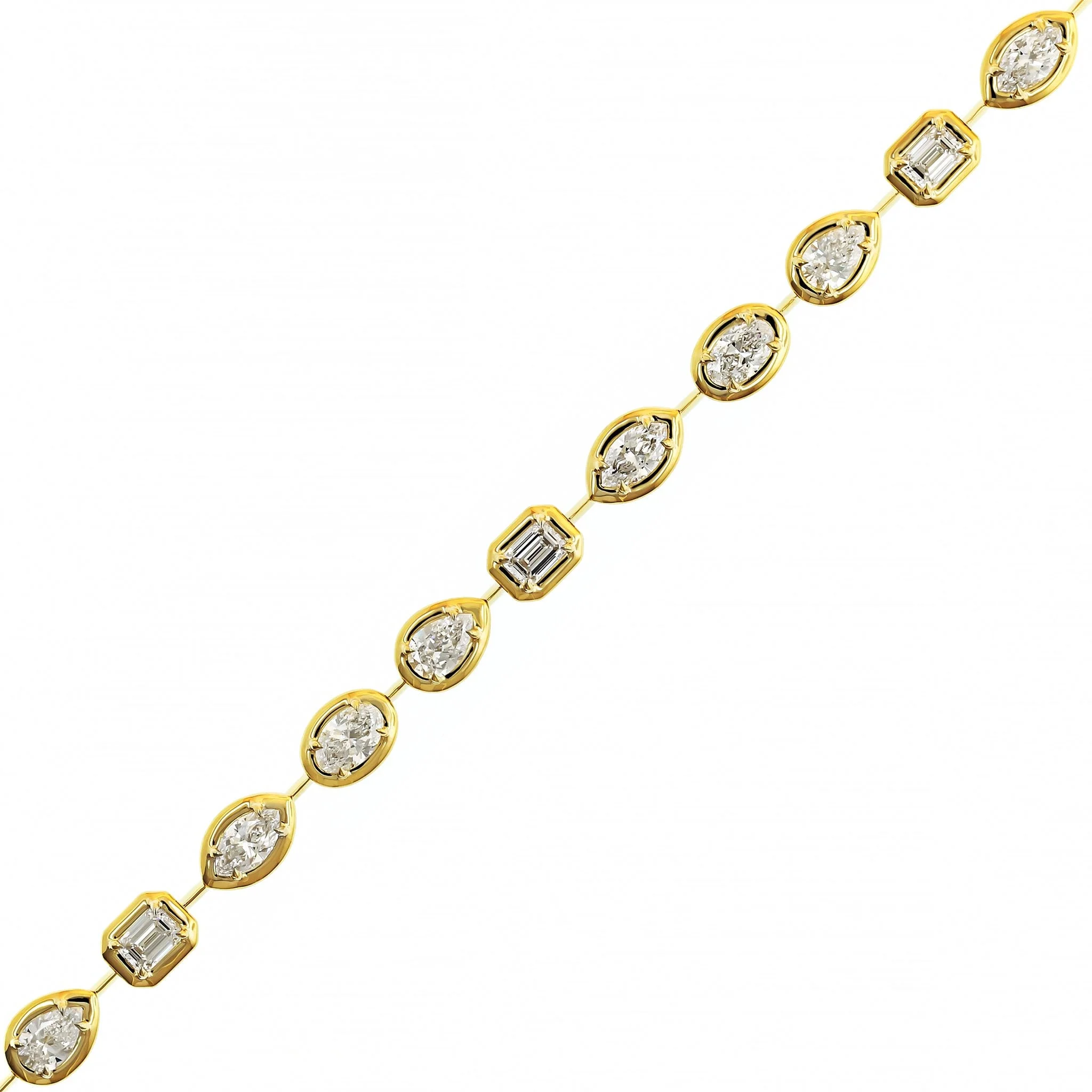 18K Yellow Gold Multi Shaped Diamond Tennis Bracelet - Image 2