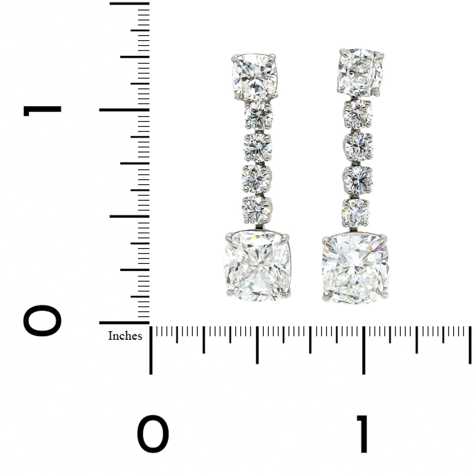 Platinum Cushion and Round Diamond Drop Earrings - Image 2