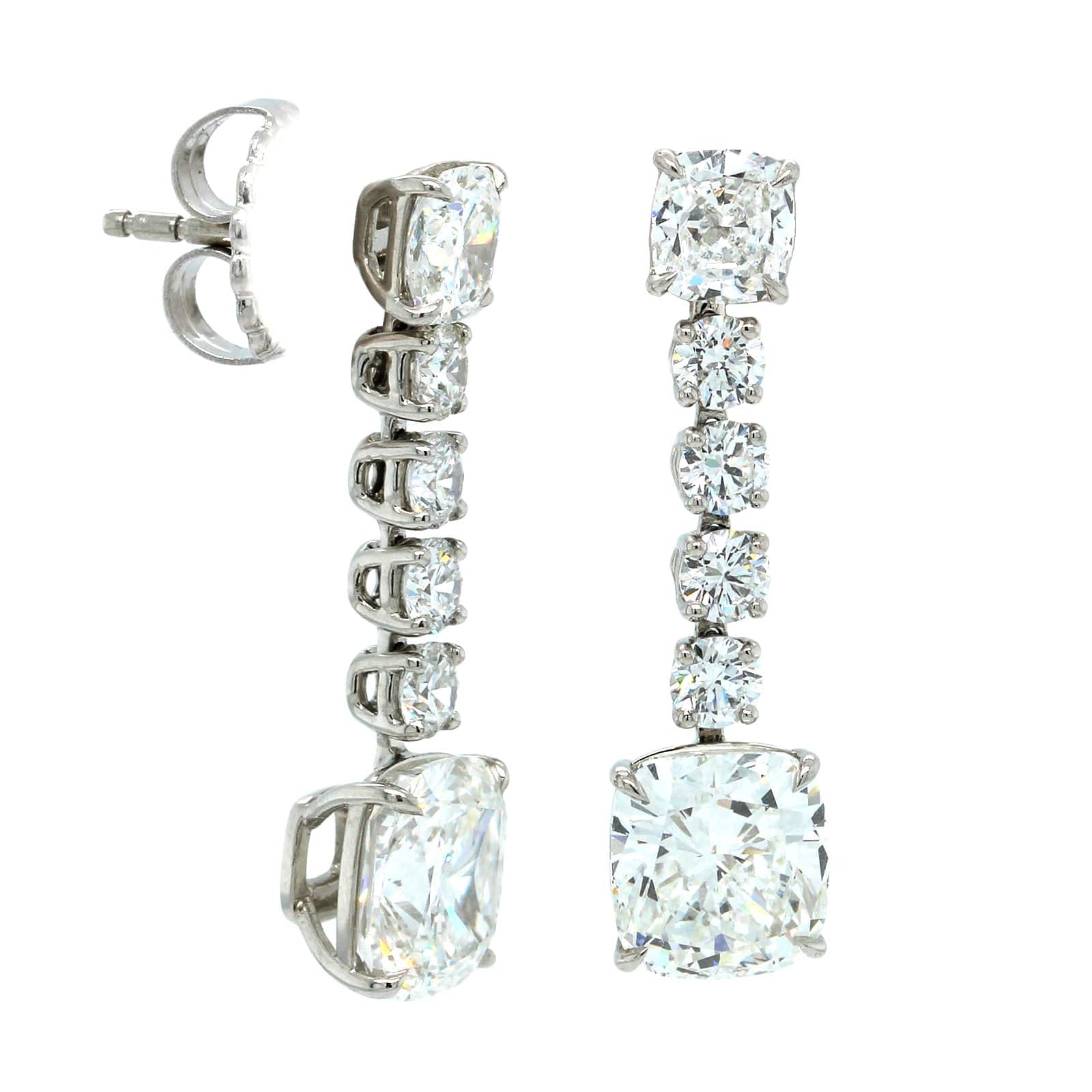 Platinum Cushion and Round Diamond Drop Earrings - Image 3