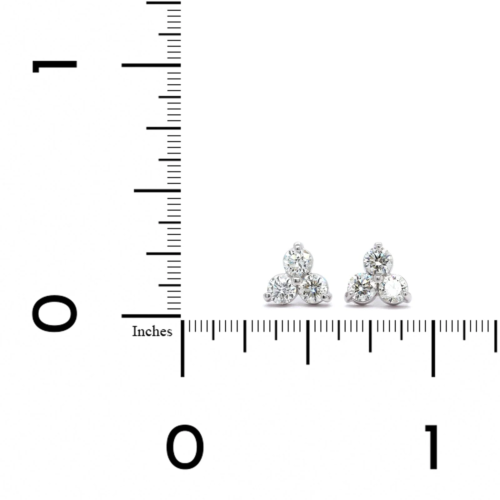 14K White Gold Three Stone Diamond Cluster Stud Earrings - Image 2