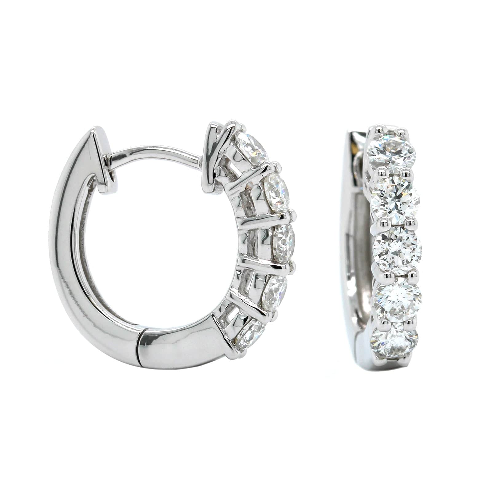 14K White Gold 5 Stone Huggie Earrings - Image 3