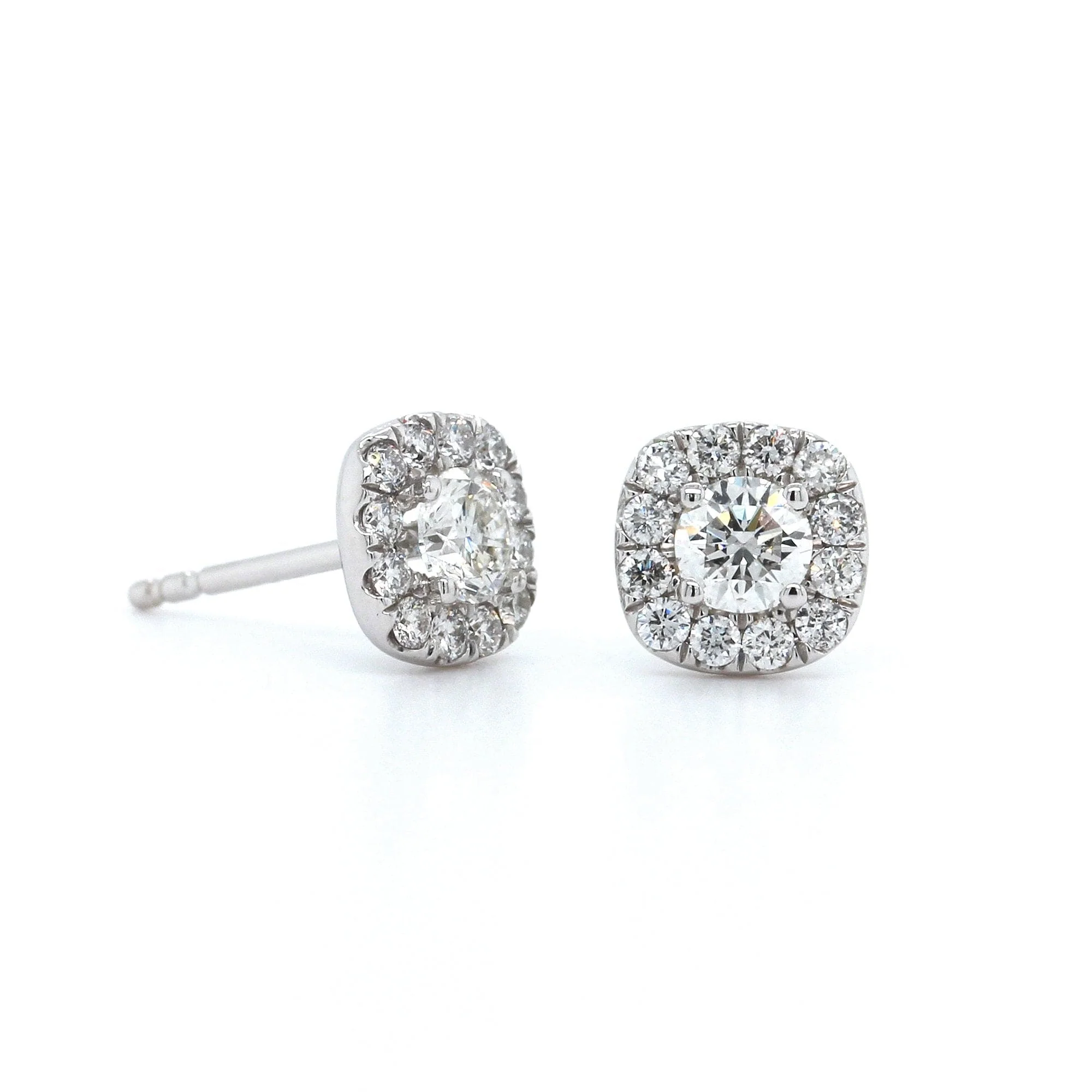 14K White Gold Diamond Halo Stud Earrings - Image 3