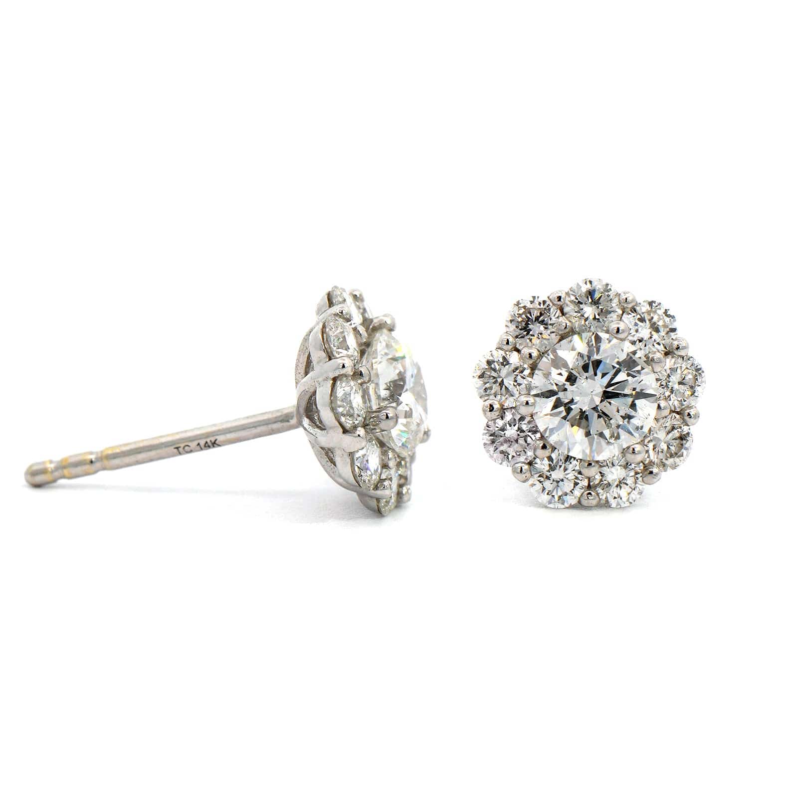 14K White Gold Round Diamond Stud Earrings - Image 3