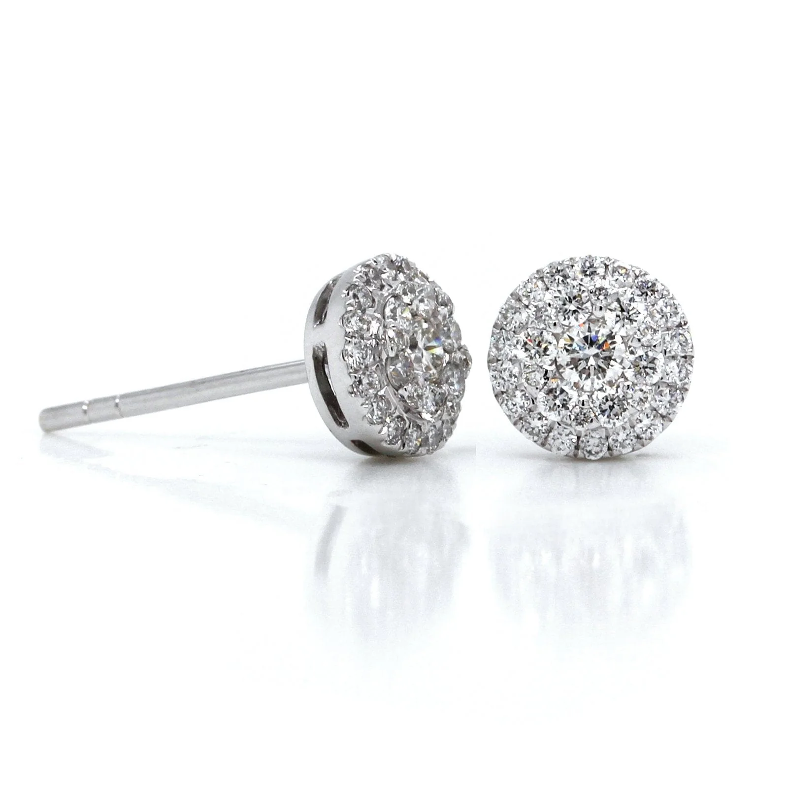 14K White Gold Double Halo Diamond Stud Earrings - Image 4