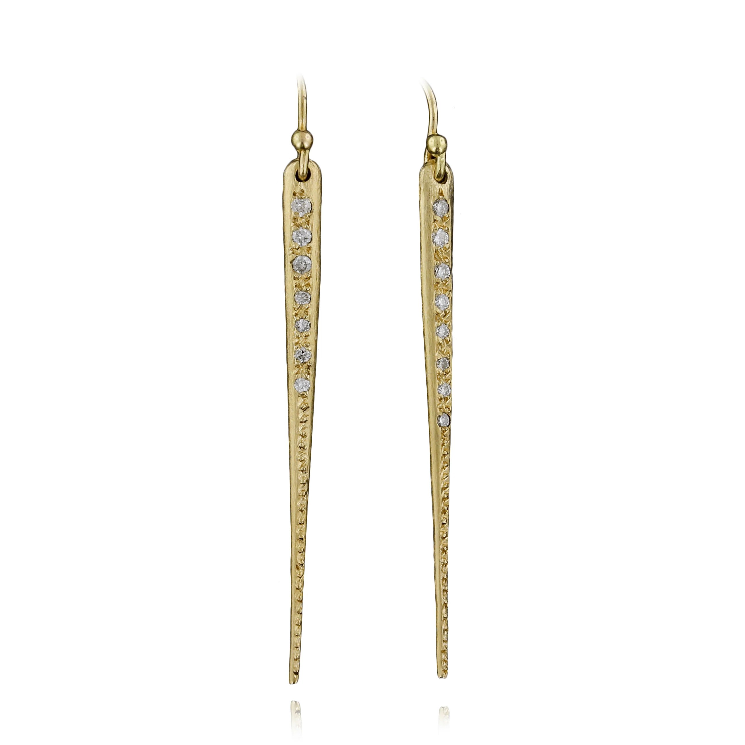 18K Yellow Gold Diamond Spike Earrings - Image 2