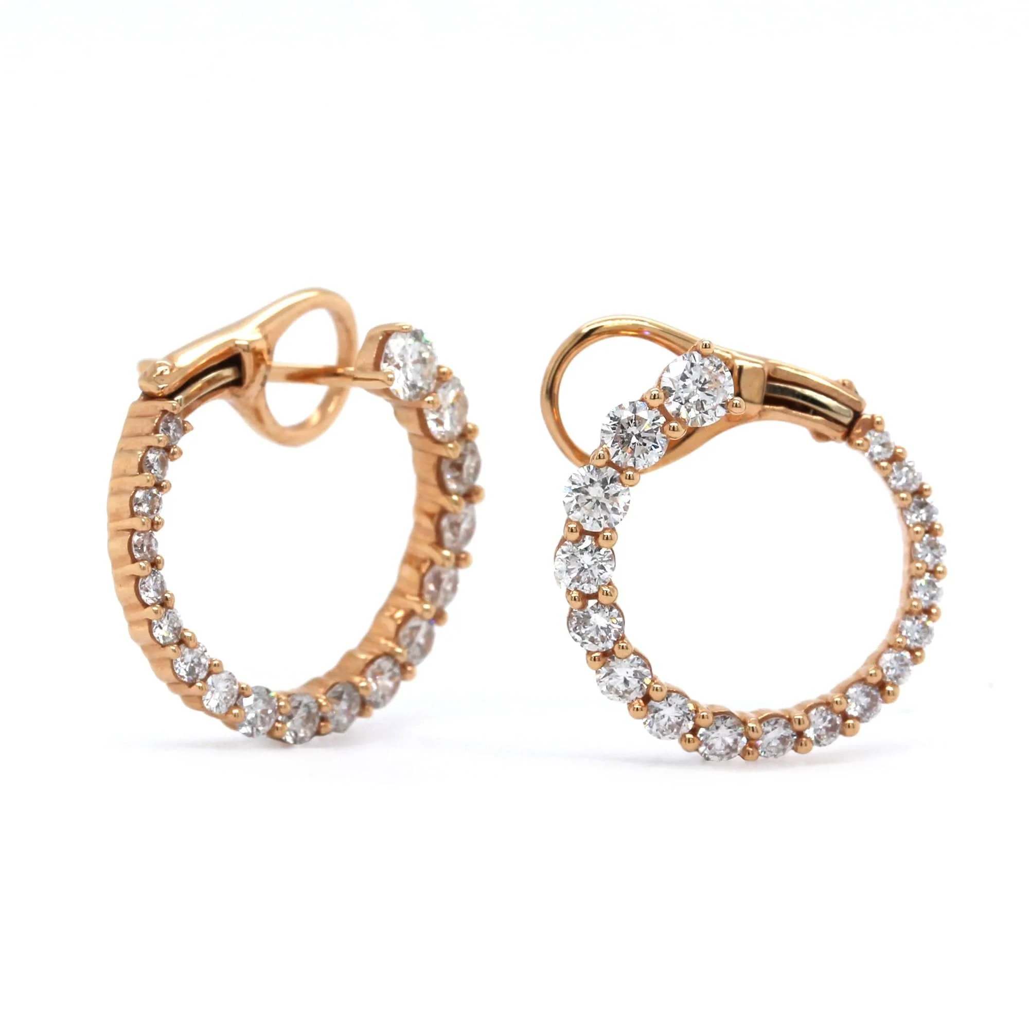 18K Rose Gold Diamond Open Circle Earrings - Image 3