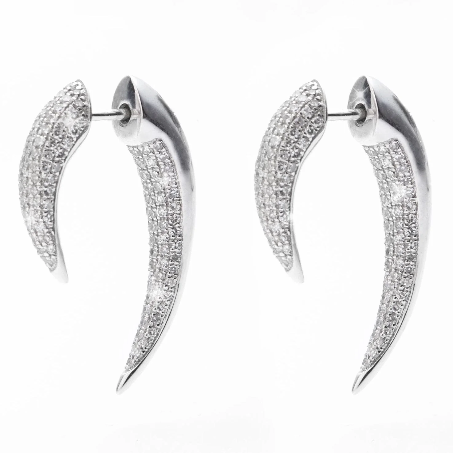 14K White Gold Horn Diamond Earrings