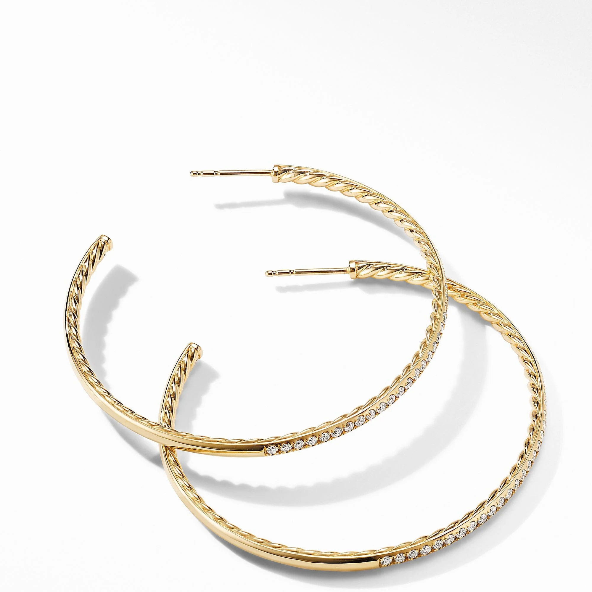 Large Hoop Earrings in 18K Yellow Gold with Pavé Diamonds - Image 3