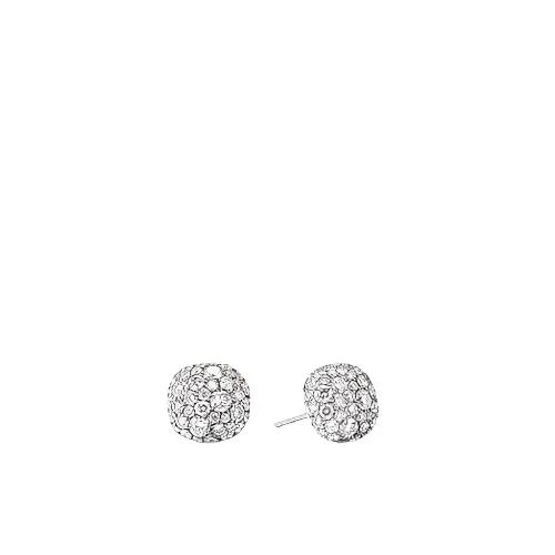 Small Cushion Stud Earrings in 18K White Gold with Pavé Diamonds