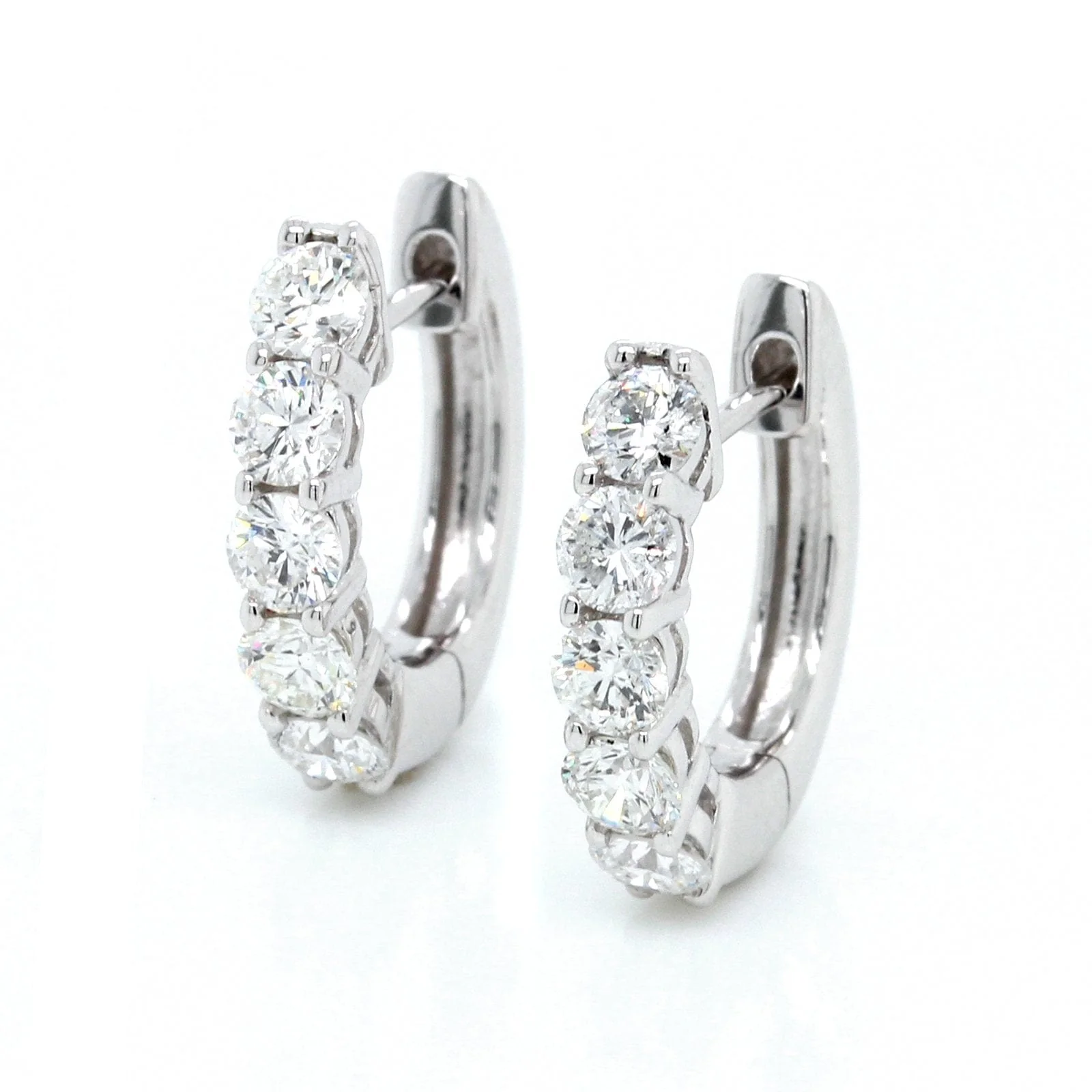 14K White Gold Five-Stone Diamond Huggie Hoops - Image 2