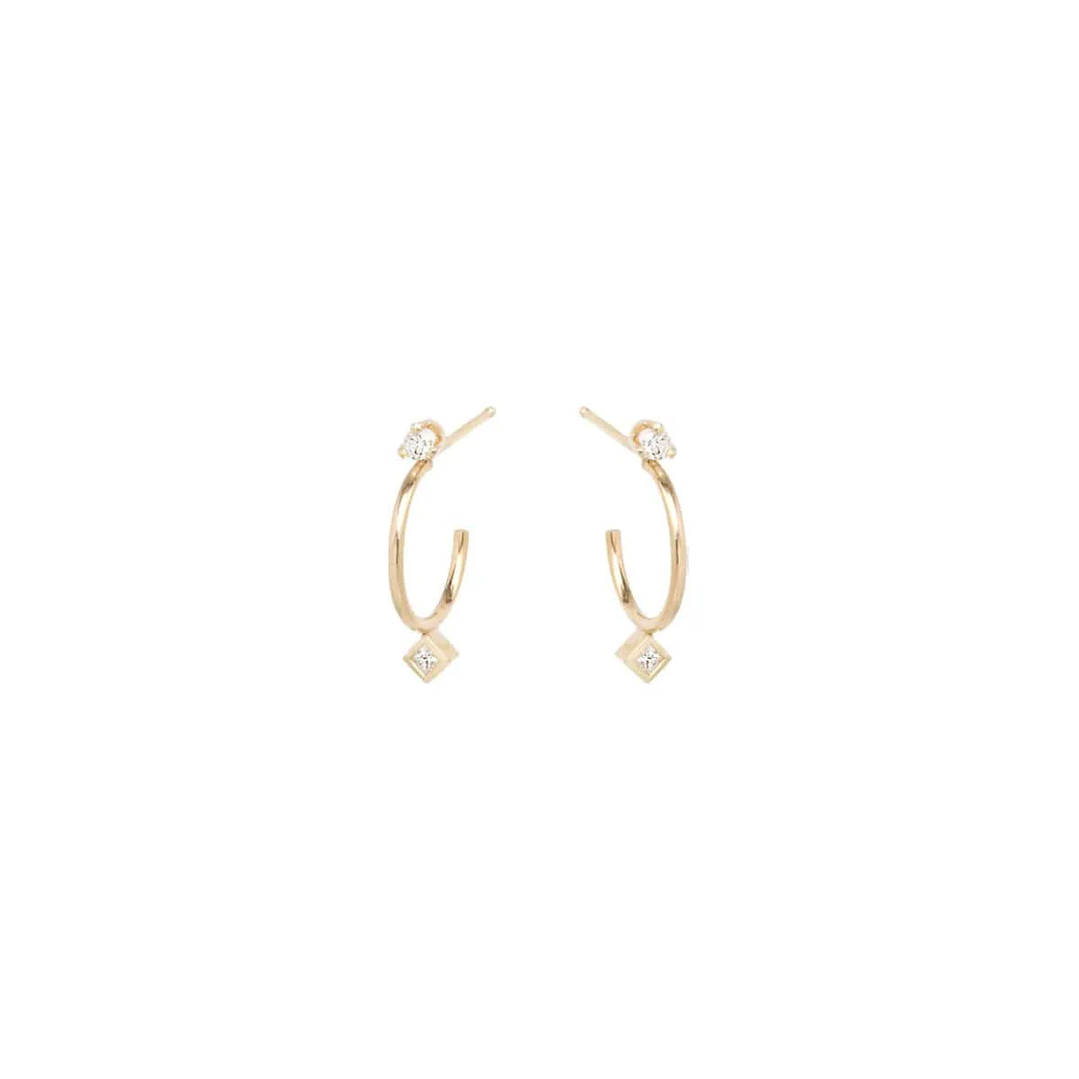 14K Yellow Gold Small Diamond Huggie Hoops