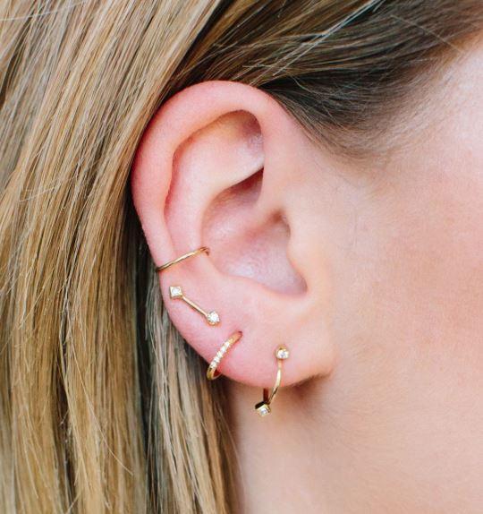 14K Yellow Gold Small Diamond Huggie Hoops - Image 2