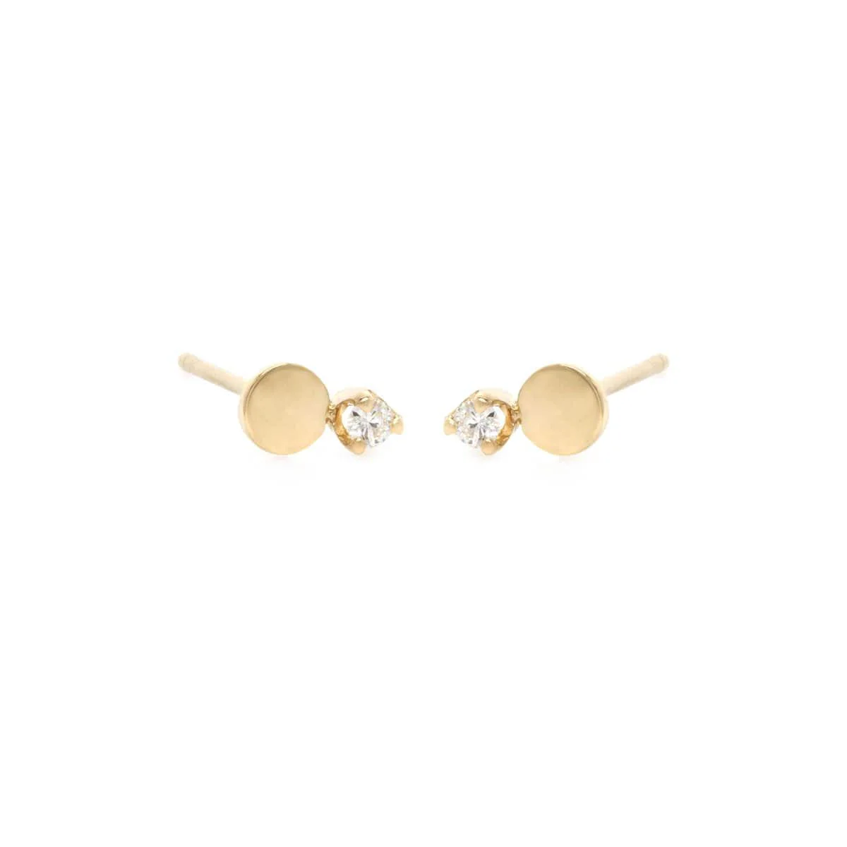 14K Yellow Gold Disc Diamond Stud Earrings