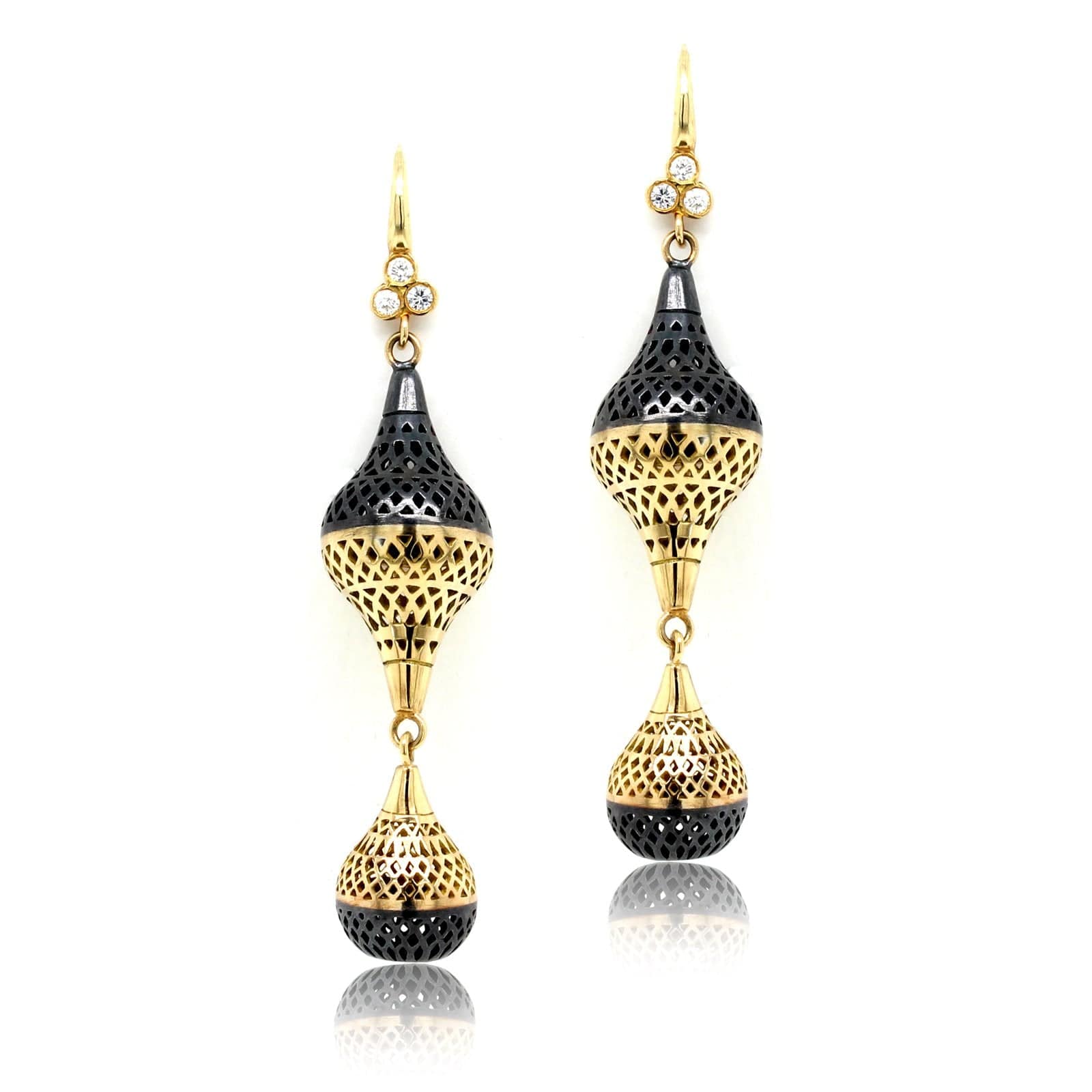 18K Yellow Gold Oxidized Diamond Drop Earrings