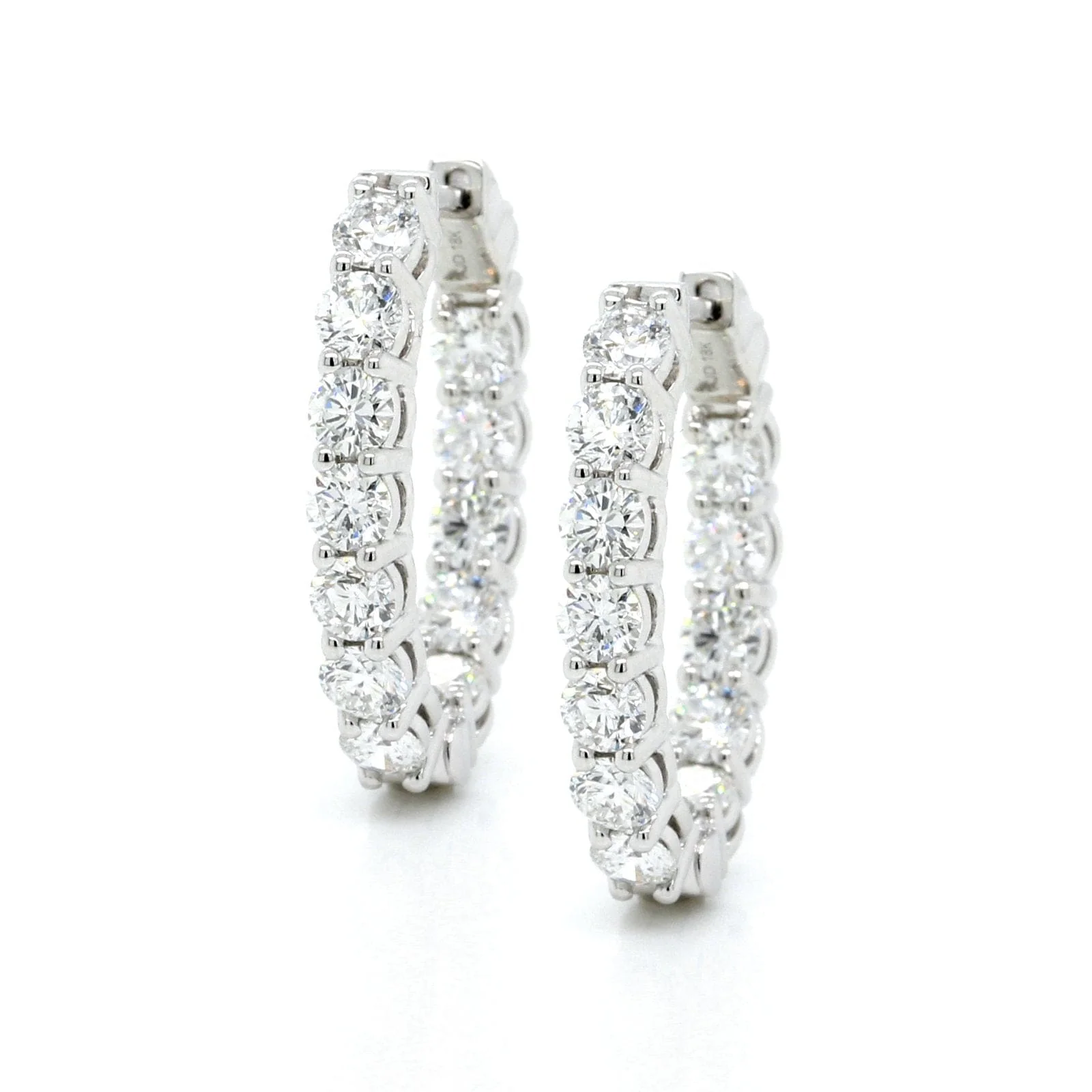 18K White Gold Diamond Oval Shape Hoop Earrings