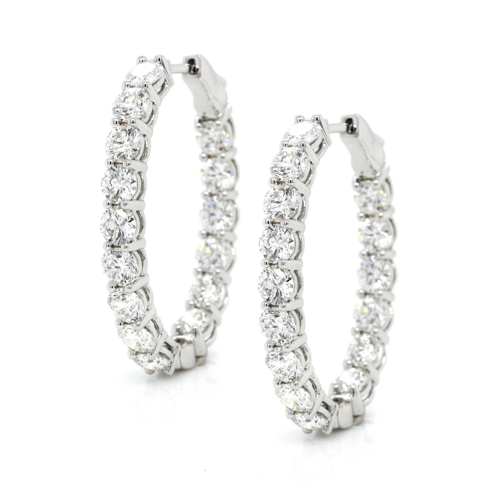 18K White Gold Oval Diamond Hoops