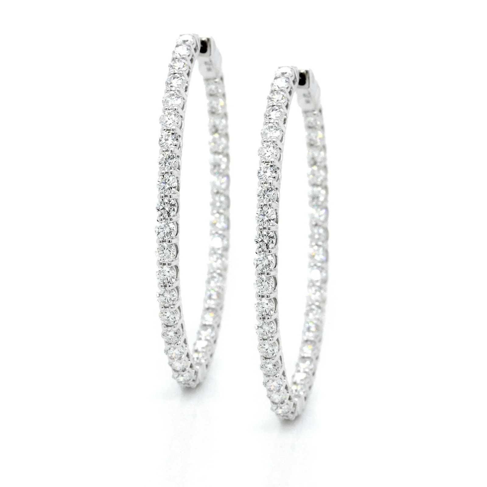 18K White Gold Diamond Oval Shape Hoop Earrings