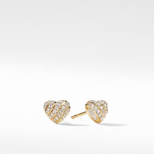 Heart Stud Earrings in 18K Yellow Gold with Pavé Diamonds