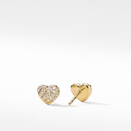 Heart Stud Earrings in 18K Yellow Gold with Pavé Diamonds - Image 2