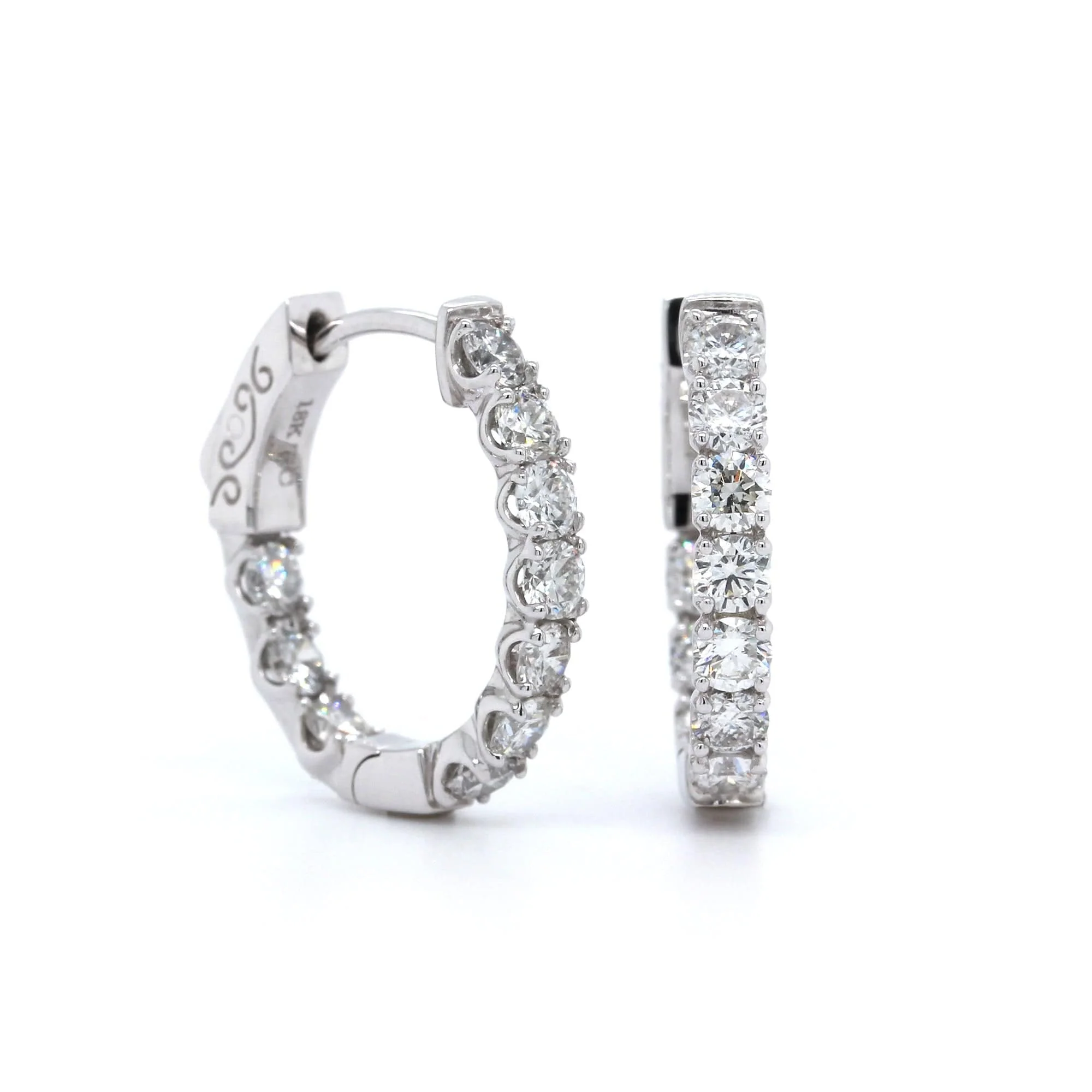18K White Gold Diamond Huggie Earrings - Image 4