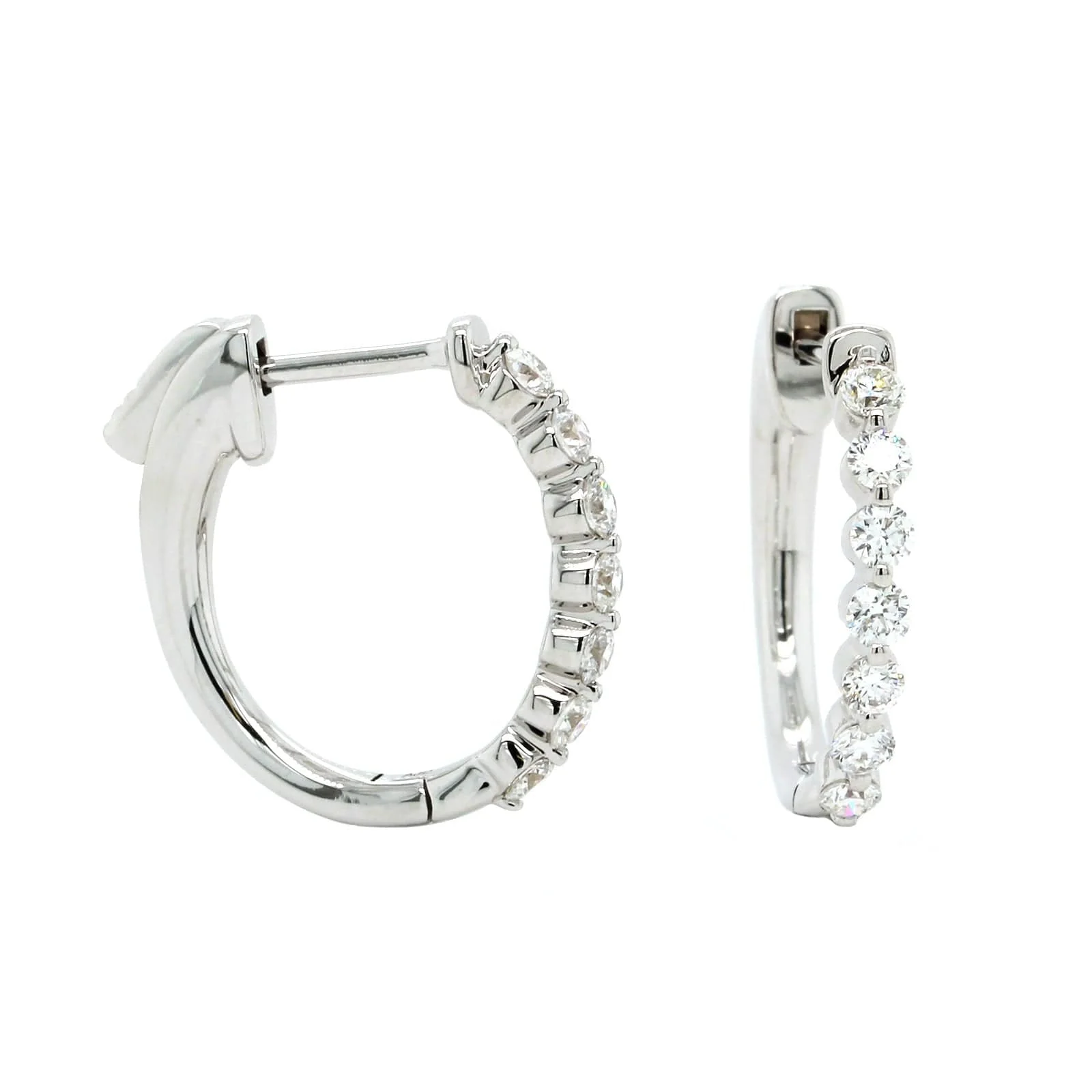 18K White Gold Diamond Hoop Earrings - Image 3