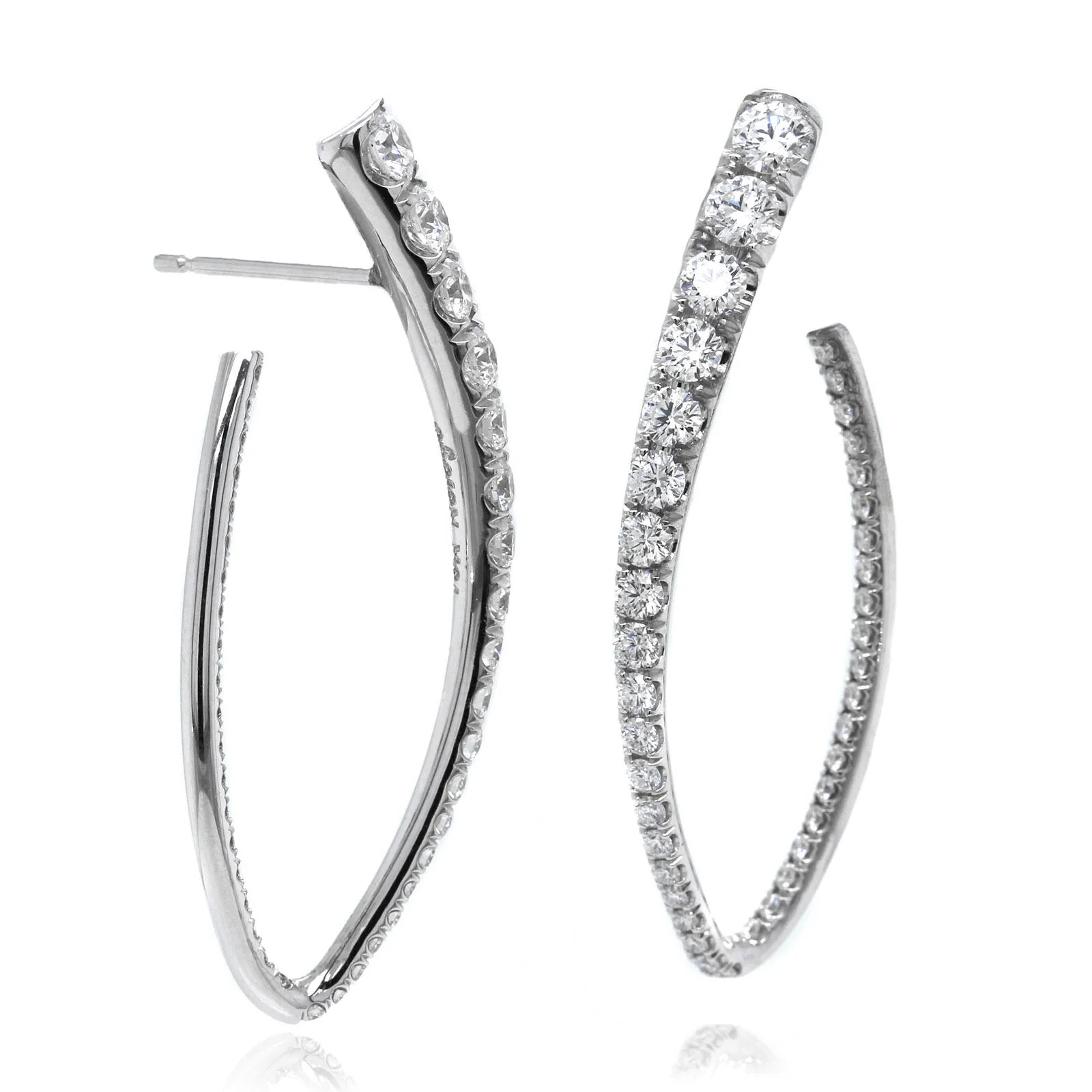18K White Gold Open V Shape Diamond Hoop Earrings