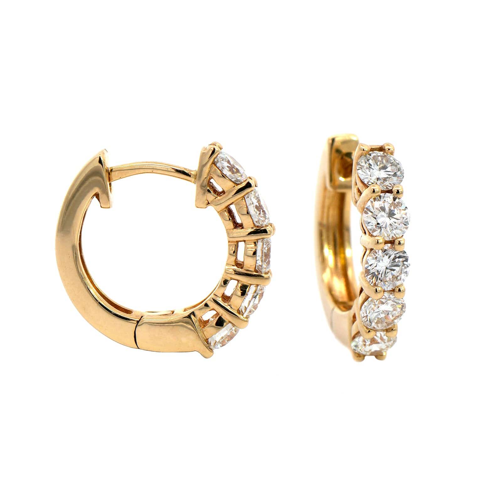 14K Yellow Gold Prong Set Diamond Huggie Earrings
