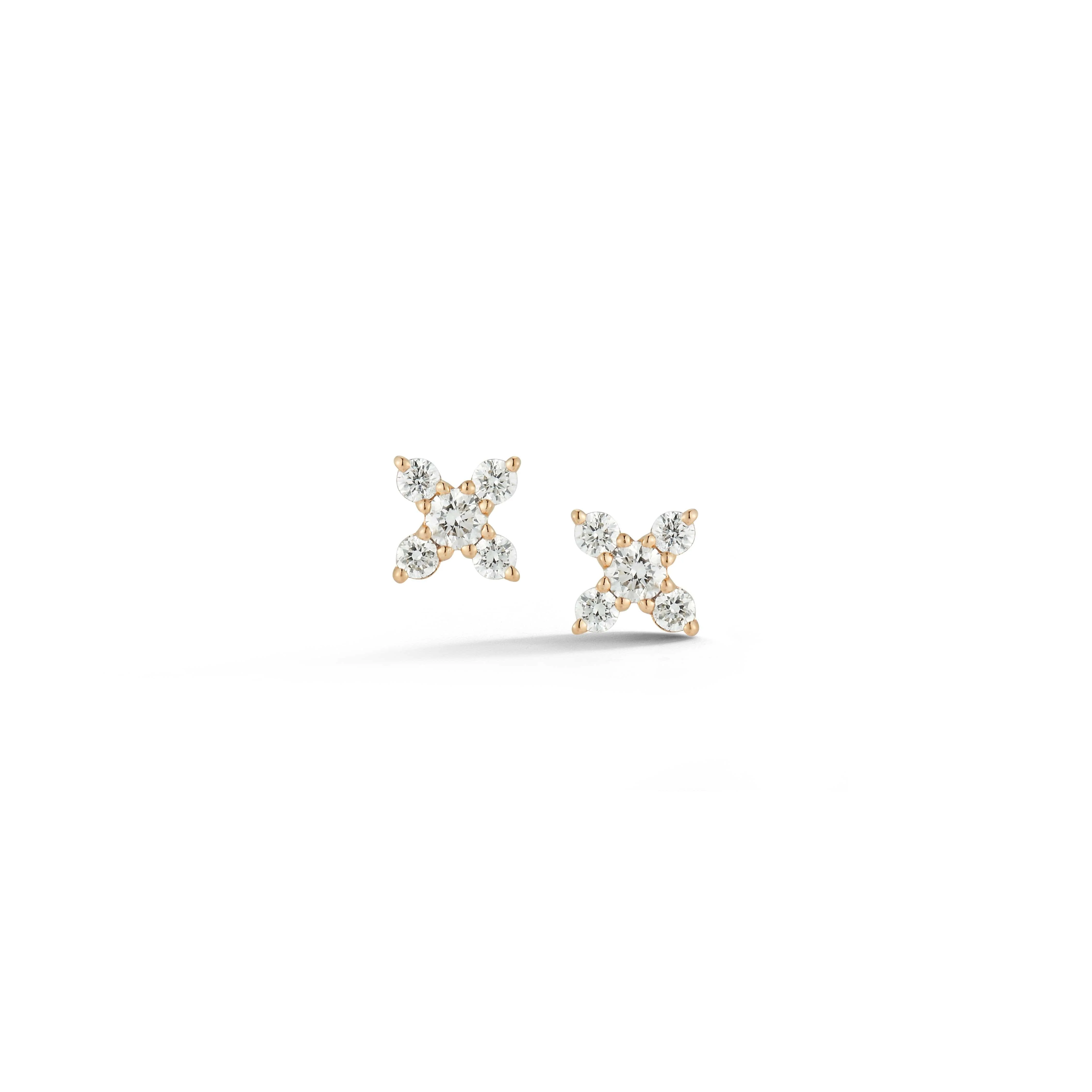 14K Yellow Gold Diamond "X" Stud Earrings