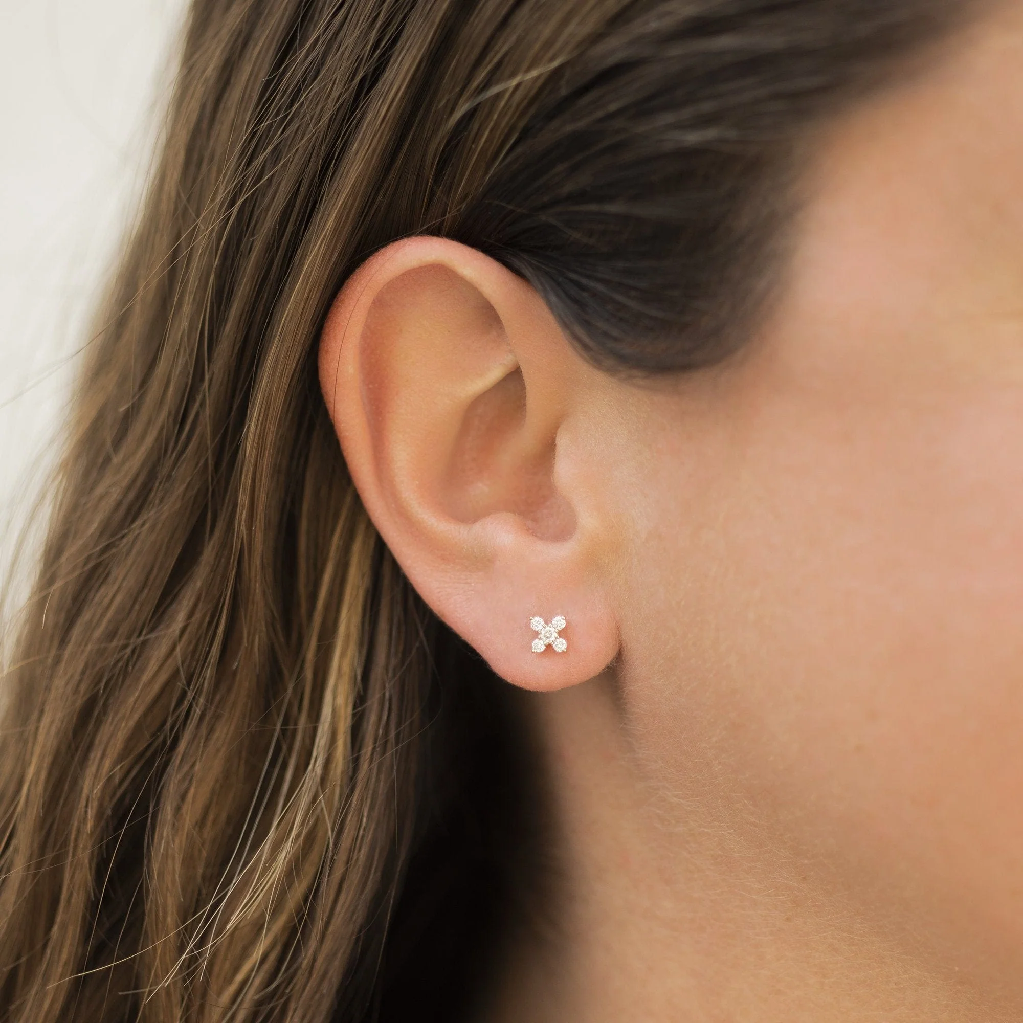 14K Yellow Gold Diamond "X" Stud Earrings - Image 2