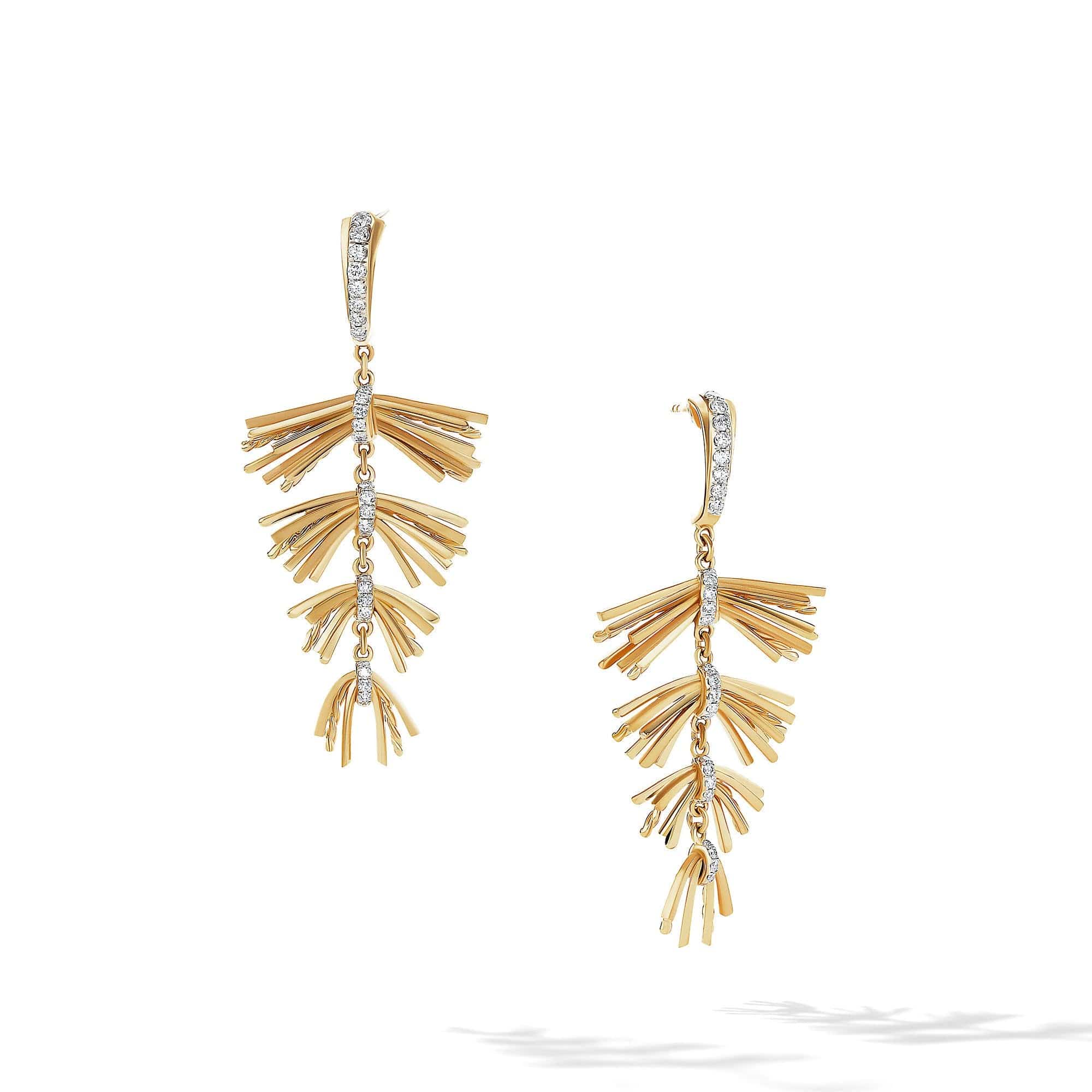 Angelika Fringe Drop Earrings in 18K Yellow Gold with Pavé Diamonds