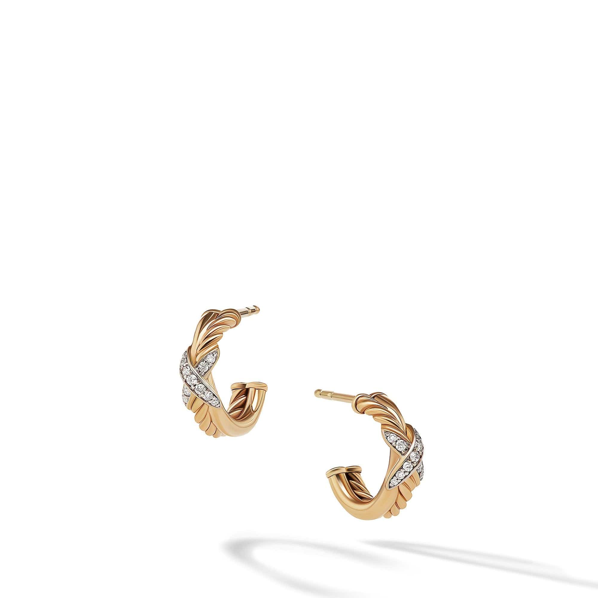 Petite X Mini Hoop Earrings in 18K Yellow Gold with Pavé Diamonds