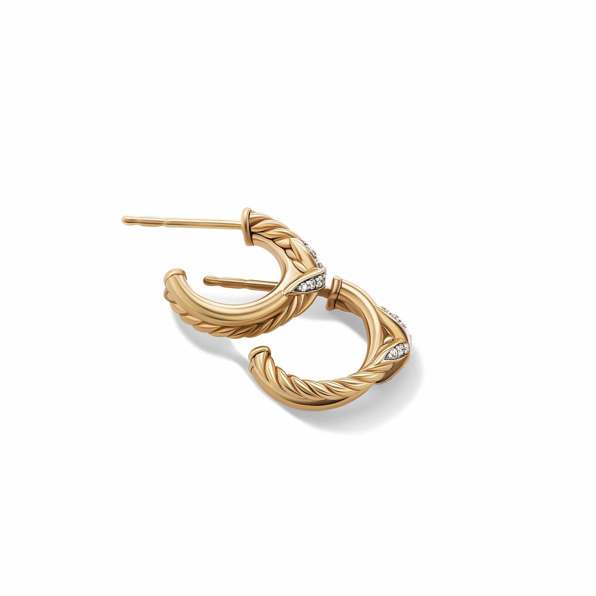 Petite X Mini Hoop Earrings in 18K Yellow Gold with Pavé Diamonds - Image 2
