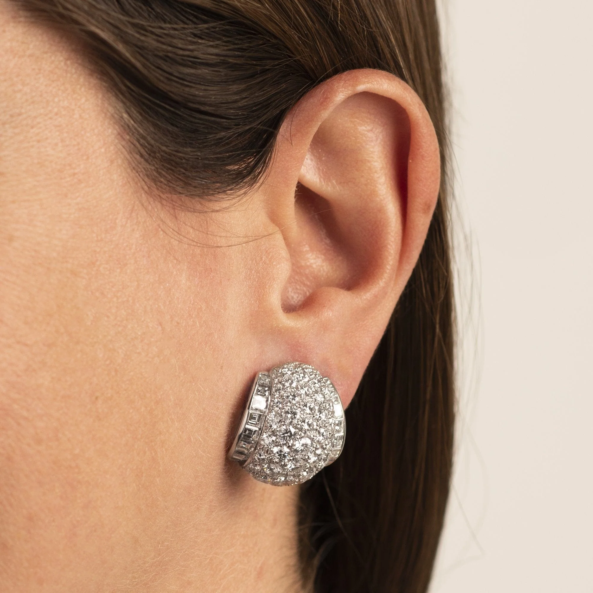 Oscar Heyman Platinum Pave Diamond Omega Earrings - Image 2